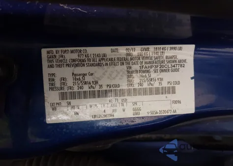 2012 Ford Focus Se из США, поврежденный, VIN 1FAHP3F20CL347782